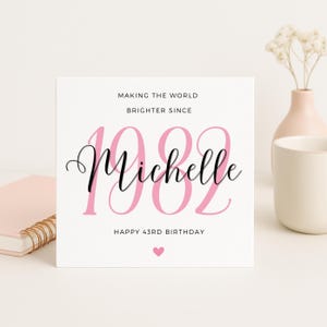 Haciendo el mundo más brillante desde 1982, Tarjeta de cumpleaños número 43, Tarjeta de cumpleaños número 43 para mujer, Tarjeta de cumpleaños número 43 para ella, Cuarenta y tres cumpleaños