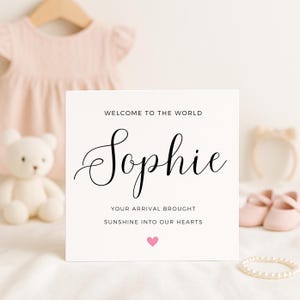 Cartão de boas-vindas ao mundo para meninas, cartão personalizado para recém-nascidos, cartão com nome personalizado para bebês, cartão de chegada Sunshine, cartão de nascimento para meninas