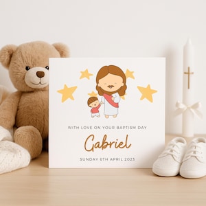 Carte de baptême personnalisée pour garçon, jolie carte de baptême pour bébé, filleul ou fils, carte religieuse personnalisée pour bébé garçon, carte de baptême garçon