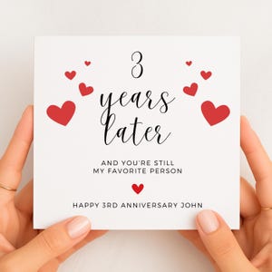 Biglietto di auguri per il terzo anniversario di matrimonio per fidanzato o marito, biglietto di auguri romantico in pelle per lui, tre anni dopo e ancora la mia persona preferita