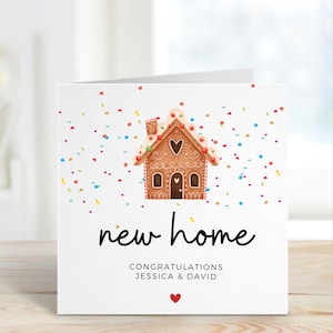 Gepersonaliseerde nieuwe huiskaart, aangepaste peperkoekhuiskaart, leuke housewarmingcadeaukaart, felicitatiekaart voor stel nieuwe huiseigenaren
