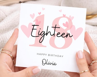 18th Birthday Card for Her, Pretty Pink Hearts Card, Daughter, Granddaughter, Niece, Best Friend, Girl Turning Eighteen