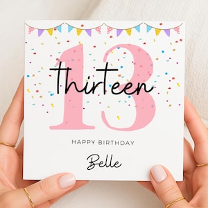13歳の誕生日カード、娘への旗飾りの誕生日カード、女の子への13歳の誕生日カード、13歳の誕生日カード、姪っ子の誕生日、孫娘の誕生日
