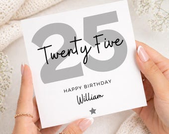Geburtstagskarte zum 25. für Ihn, personalisierte Geburtstagskarte zum 25., graue Geburtstagskarte, Alles Gute zum 25. Geburtstag