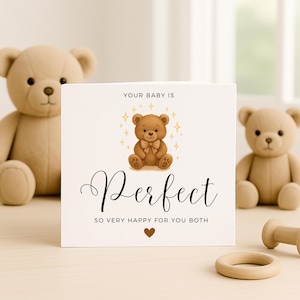 Carte Votre bébé est parfait, jolie carte ours en peluche marron, carte de félicitations pour nouveau bébé, carte de baby shower, heureux pour vous deux
