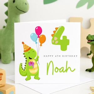 4. Geburtstag Dinosaurier Karte für Jungen, süße Dinosaurier Geburtstagskarte für 4-jährige, personalisierte Kleinkind Geburtstagskarte für Sohn oder Enkel
