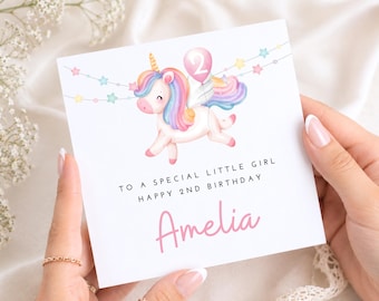 2nd Birthday Card for Girl, Age 2 Unicorn Birthday Gift, Daughter, Granddaughter, Niece, Age 2 Birthday Gift