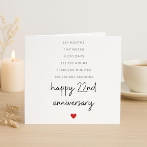 Tarjeta de aniversario de 22 años para esposo y esposa, tarjeta de aniversario personalizada, regalo de aniversario, poema de 22 años juntos