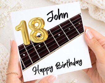 18th Birthday Card For Guitar Player, Music Birthday Card, Guitarist 18th Gift, Son, Grandson, Nephew Birthday Card, Gold 18 Card