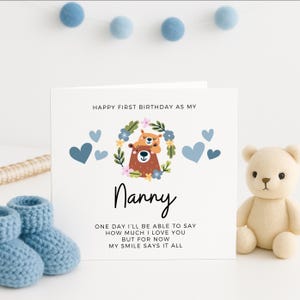 Carte de 1er anniversaire en tant que nounou, poème personnalisé pour nounou, carte de 1er anniversaire en tant que nounou, cadeau d'anniversaire de nounou, de bébé garçon