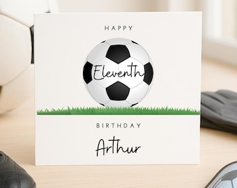 Football Birthday Card for Boy, Personalised Soccer Card for 11th Birthday, Sport Theme Kids Birthday Card, 11th Birthday Card For Boy