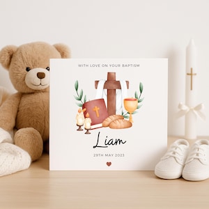 Cartão de Batismo Personalizado para Menino, Com Amor no Seu Batismo, Nome e Data Personalizados, Cartão de Batismo Religioso, Lembrança para Bebê
