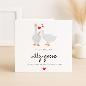 Zabawna karta rocznicowa Goose, słodka karta na 4. rocznicę dla niego, zabawna karta miłosna dla męża, chłopaka lub partnera, prezent na 4. rocznicę
