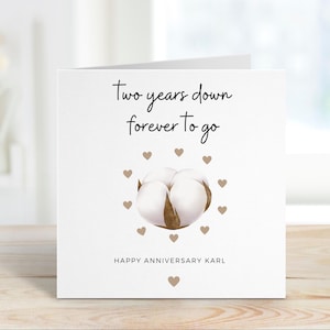 Dos años después, para siempre, tarjeta de segundo aniversario para el esposo, tarjeta de segundo aniversario para la esposa, tarjeta de aniversario de algodón