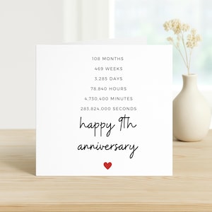Tarjeta de 9.º aniversario para esposo, tarjeta de aniversario personalizada para esposa, regalo de 9.º aniversario, tarjeta de aniversario de cerámica, poema de 9 años juntos
