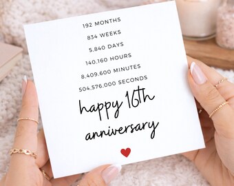 16th Anniversary Card - 16 Years Together - For Him or Her