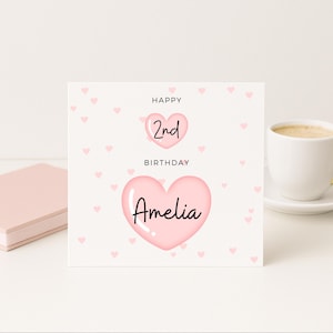 Carte de 2e anniversaire pour petite-fille, carte de 2e anniversaire rose pour nièce, deuxième anniversaire pour petite fille, carte de 2e anniversaire pour fille