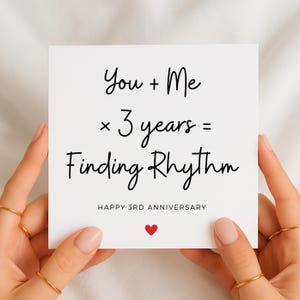 You + Me × 3 jaar = Finding Rhythm, kaart 3e verjaardag voor man of vrouw, leren jubileumkaart, cadeau 3e verjaardag