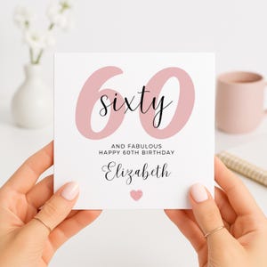 60th Birthday Card For Her, Sixty And Fabulous Card, Elegant Pink Birthday Card, Personalised 60th Card For Women, Milestone Card
