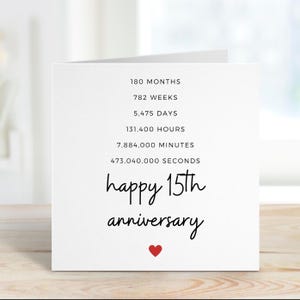Tarjeta de 15.º aniversario para esposo, tarjeta romántica de boda con cuenta atrás, 15 años de matrimonio, tarjeta de amor personalizada para cónyuge