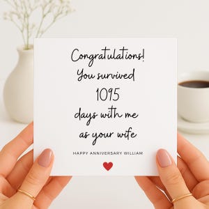 Tarjeta de aniversario de cuero divertida, tarjeta de 3.er aniversario para el esposo, tarjeta de 1095 días juntos de la esposa, regalo de cuero para él