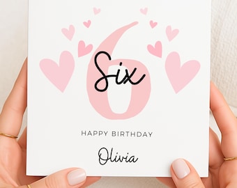 Personalized 6th Birthday, Custom Name, Sixth Birthday Card for Girl