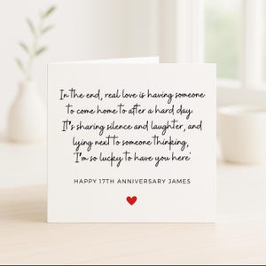 Qué suerte tenerte aquí, tarjeta de aniversario número 17 para esposo o esposa, tarjeta de amor para contar el tiempo por 17 años de matrimonio, hito de boda