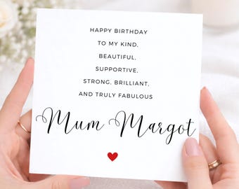 Personalised Mum Birthday Card, Happy Birthday To My Kind and Beautiful Mum, Custom Name Card, From Daughter Or Son, Mum Card With Heart