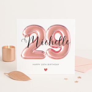 Cartão de 29º aniversário para mulher, cartão de 29º aniversário para filha, presente de 29º aniversário para ela, cartão de 29º aniversário para esposa, afilhada