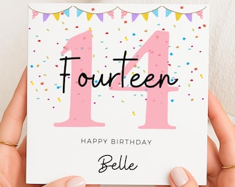 14th Birthday Card, Bunting Birthday Card For Daughter, 14th Birthday Card For Girl, Fourteen Birthday Card, Birthday Niece, Granddaughter