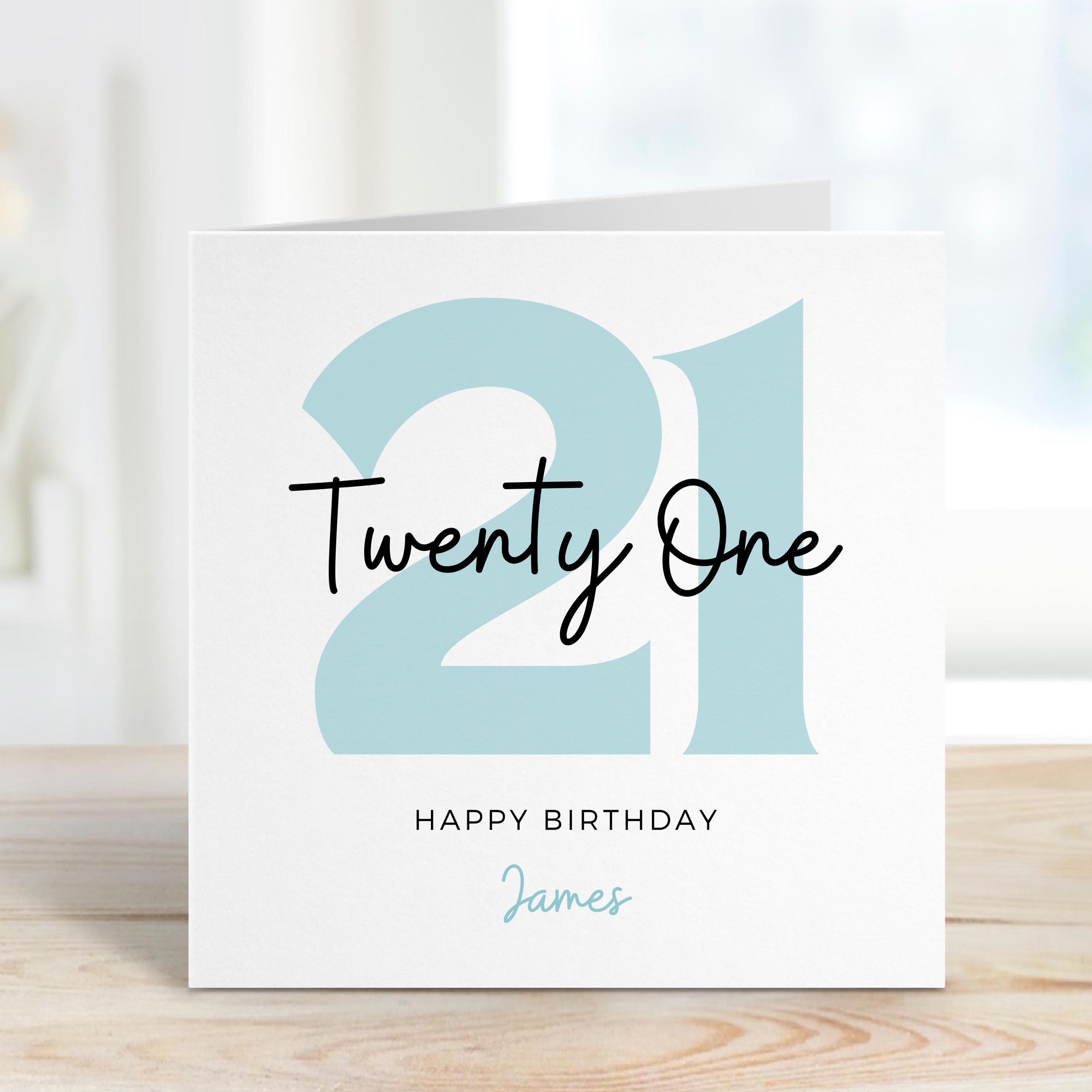 Cool 21st Birthday Card For Guys - Gold & Navy Star Design - Blank Inside For Personal Messages