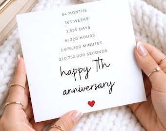Carte d'anniversaire personnalisée pour mari et femme, cadeau pour le 7e anniversaire, carte en laine, cadeau pour 7 ans de vie commune