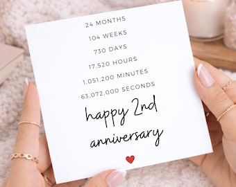 2nd Anniversary Card, Cotton Anniversary Card, 2 Year Relationship Gift, Time Together Card, For Boyfriend, Husband, Partner, Wife