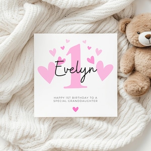 Personalisierte Geburtstagskarte für Enkelin, Geburtstagskarte, niedliches Geschenk zum ersten Geburtstag für kleines Mädchen, Enkelin zum 1. Geburtstag