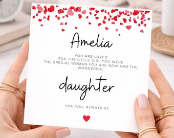 Daughter Birthday Card, Special Daughter, Custom Name, Red Hearts, Poem For Daughter's Birthday