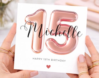 15e verjaardagskaart voor haar, roze ballonnen, 15e verjaardag voor meisje, vijftiende verjaardagskaart, verjaardagsnichtje, peetdochter