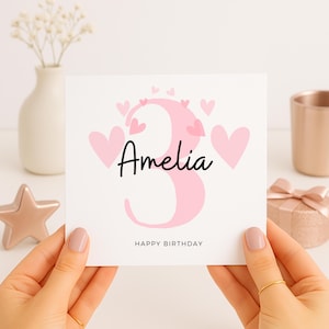 3.Geburtstagskarte für Mädchen, 3.Geburtstagskarte für Tochter, süßes Geschenk zum 3.Geburtstag für kleine Mädchen, Geburtstagskarte für 3