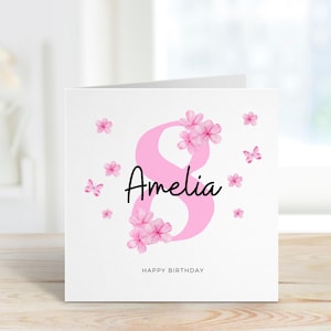Carte personnalisée 8e anniversaire pour fille, carte 8e anniversaire pour fille, jolie carte huitième anniversaire, cadeau 8e anniversaire nièce, petite-fille