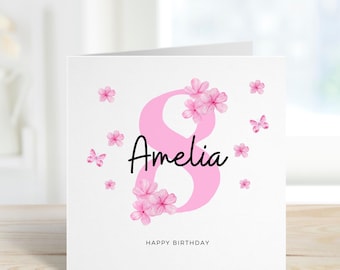 Carte personnalisée 8e anniversaire pour fille, carte 8e anniversaire pour fille, jolie carte huitième anniversaire, cadeau 8e anniversaire nièce, petite-fille