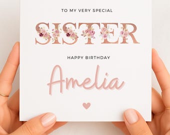 Carte d'anniversaire personnalisée pour soeur, carte de visite personnalisée pour soeur, carte d'anniversaire florale pour elle, jolie carte pour cadeau spécial soeur