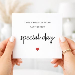 Gracias por ser parte de nuestro día especial, tarjeta de agradecimiento para invitados, tarjeta de agradecimiento para bodas o baby shower.