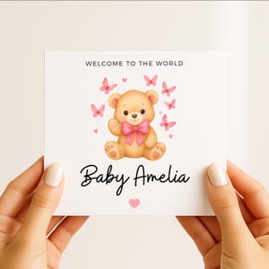 Tarjeta de bienvenida para niña con nombre: tarjeta de bienvenida para recién nacida, ideal para hija, nieta, sobrina, ahijada o hermanita.