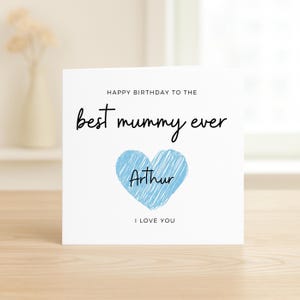 Beste Mama Geburtstagskarte, blaues Herz vom Sohn, personalisierte Geburtstagskarte für Mama, benutzerdefinierte Namenskarte für Mama, ich liebe dich Nachricht