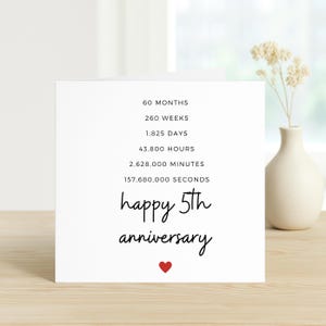 Biglietto di auguri per il quinto anniversario di matrimonio per marito e moglie, biglietto di auguri personalizzato per il quinto anniversario, regalo per il quinto anniversario, biglietto di auguri in legno per il quinto anniversario, poesia per i 5 anni insieme