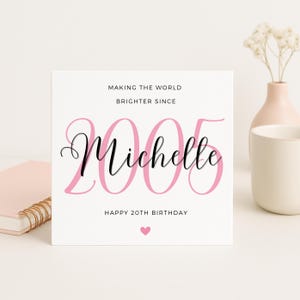 Carte de 20e anniversaire pour fille, carte de 20e anniversaire pour fille, cadeau de 20e anniversaire pour elle, carte de 20e anniversaire petite-fille, filleule