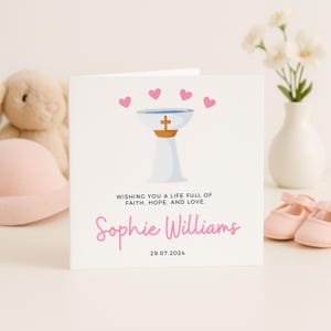 Taufkarte für Mädchen, personalisierte Taufkarte, Baby-Taufgeschenk, benutzerdefinierter Name und Datumskarte, rosa religiöses Andenken