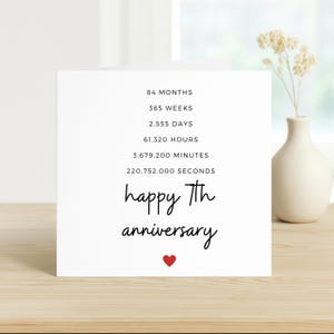 Biglietto di auguri per il 7° anniversario di matrimonio per marito e moglie, biglietto di auguri personalizzato per il 7° anniversario, biglietto di auguri in lana per l'anniversario, poesia per 7 anni insieme