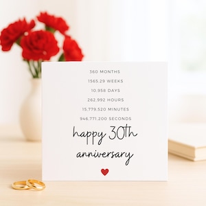 Biglietto d'auguri per il 30° anniversario di matrimonio per marito e moglie, biglietto d'auguri personalizzato, regalo per il 30° anniversario, regalo di anniversario, poesia per 30 anni insieme