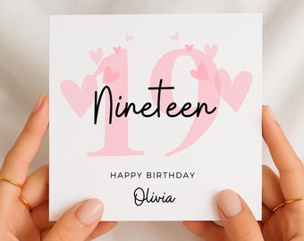 Carte d'anniversaire 19 ans pour elle, carte d'anniversaire 19e pour fille, cadeau 19e anniversaire pour elle, carte d'anniversaire 19e pour nièce ou filleule