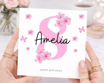 Personalised 8th Birthday Card For Girl, 8th Birthday Card For Daughter, Niece, Granddaughter